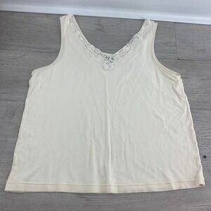 Nordstrom Intimates Womens 1X Cream 100% Cotton Lace Trim V-Neck Camisole  Top